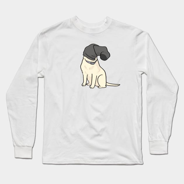 Dumb dog with head in sock funny cartoon Long Sleeve T-Shirt by ballooonfish